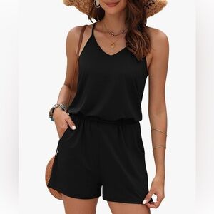 Women’s Summer Loose V Neck Spaghetti Strap Romper